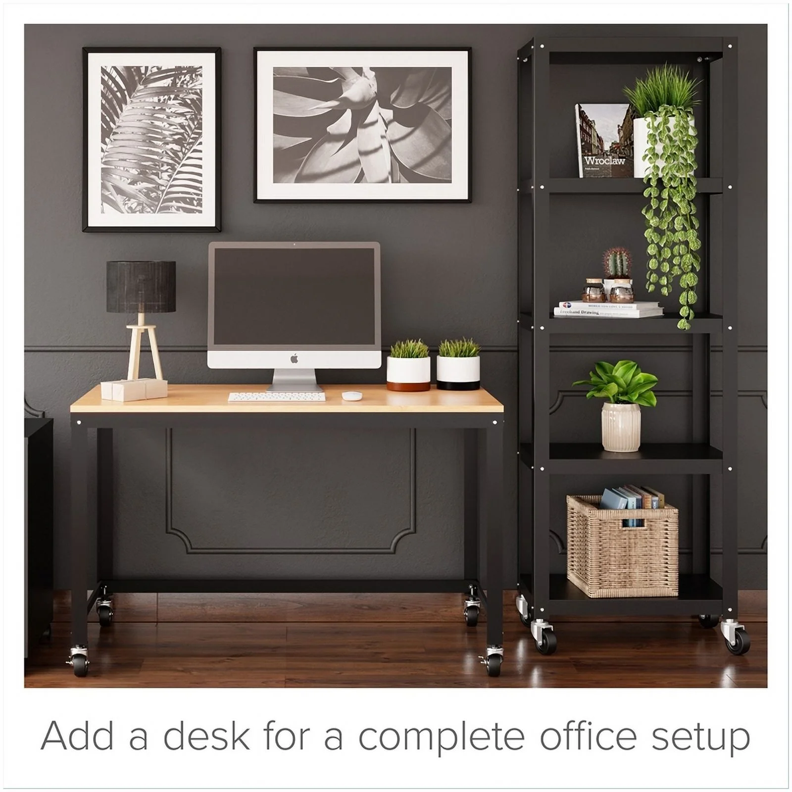 Pemberly Row 5-Shelf Steel Metal High Mobile Bookcase in Black