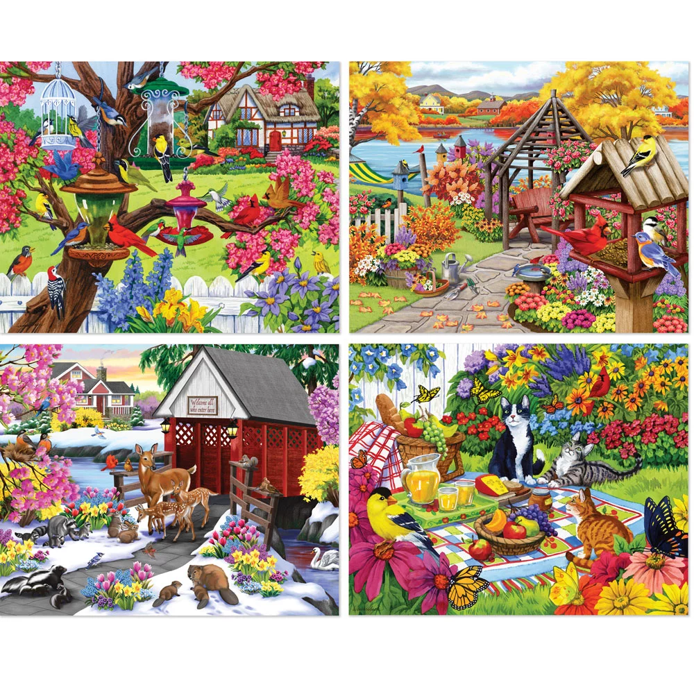 Bits and Pieces - 4-In-1 Multi-Pack Rustic Gardens 1000 Piece Jigsaw Puzzles for Adults - Each Puzzle Measures 20
