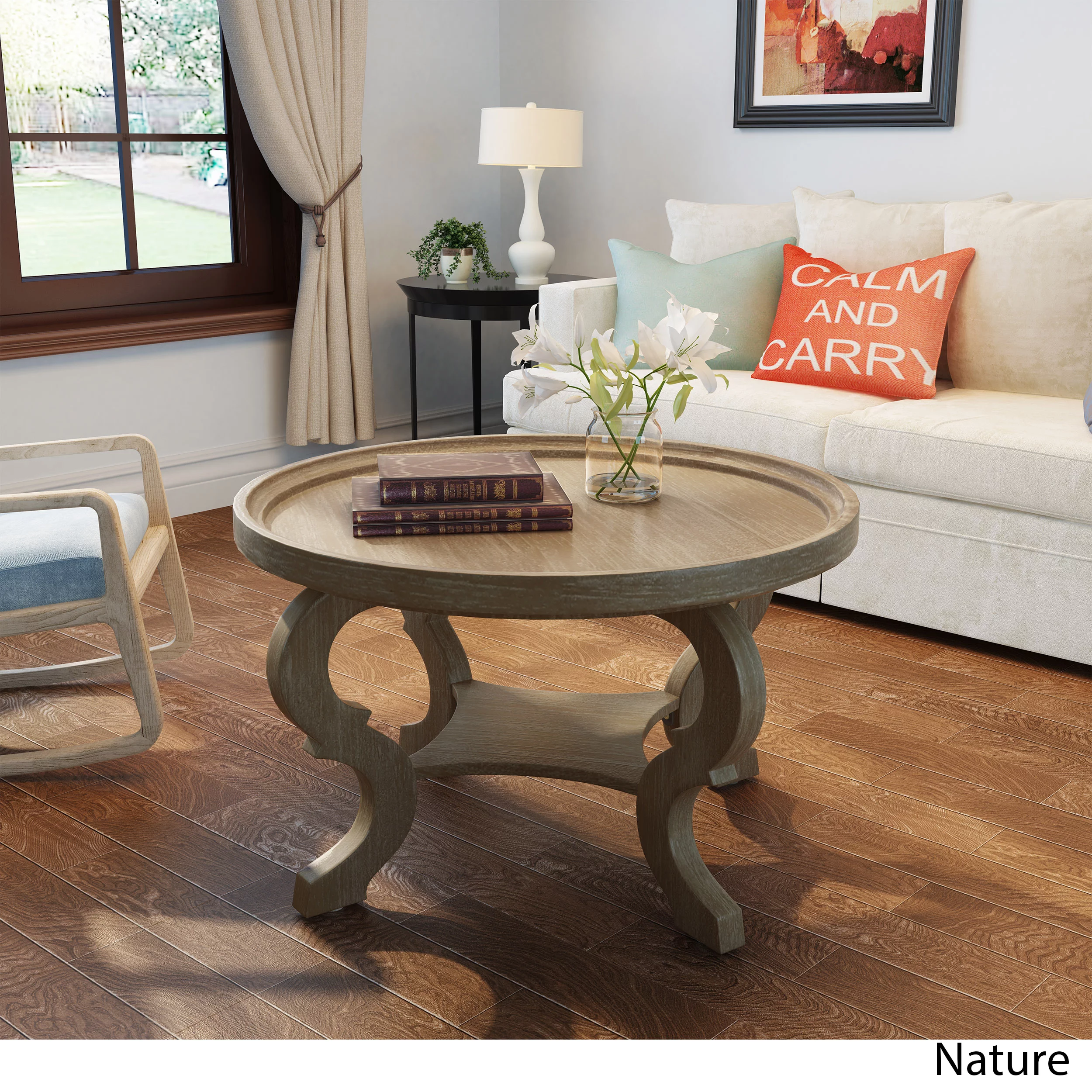 Noble House Shelton Faux Wood Circular Coffee Table, Nature