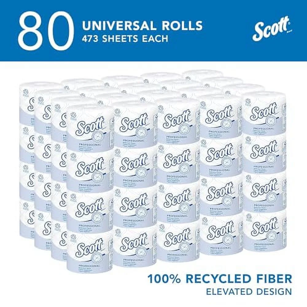 Scott(r) Professional 100% Recycled Fiber Standard Roll Toilet Paper (13217), with Elevated Design, 2-Ply, White, Individually wrapped rolls, 473 Count (Pack of 80), Total 37,840 Sheets