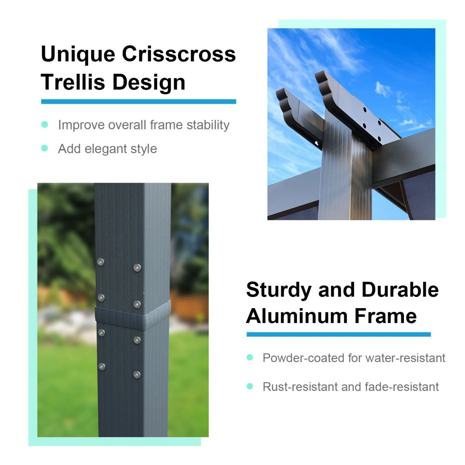 Aoodor 12 x 20 FT Outdoor Pergola with Retractable Shade Canopy, Dark Gray Matte Aluminum Frame, 2 Pieces Roller Shade Curtain, Grape Trellis Pergola for Patio Backyard and Deck - Charcoal Gray