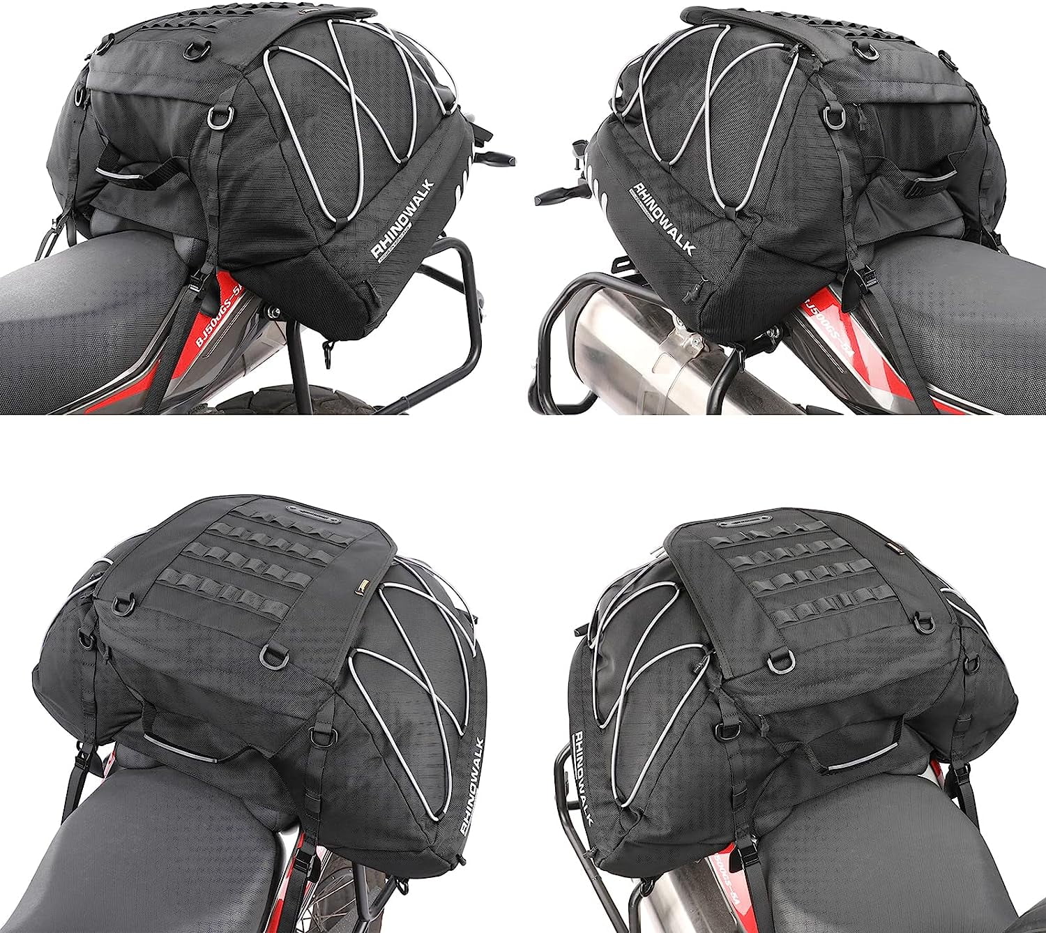 Rhinowalk Motorcycle Saddle Bags Motor Expandable Cargo Bag Powersports Rack Bag Trunk Luggage Bag 35L-50L, Black