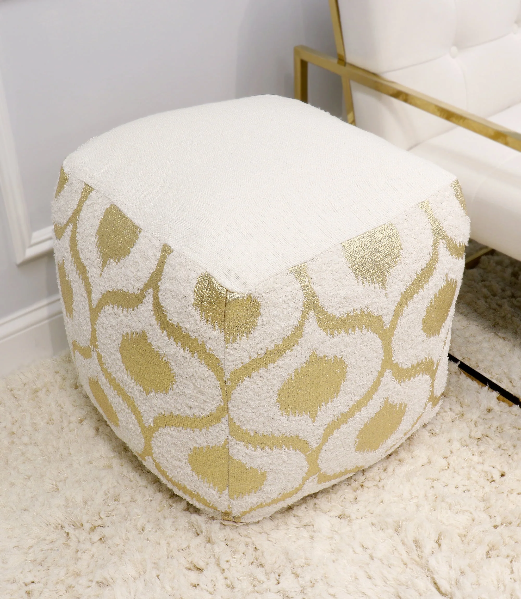 Pasargad Home Grand Canyon Cotton Pouf - Gold Foiled - 17.75 x 17.75 x 17.75 in.