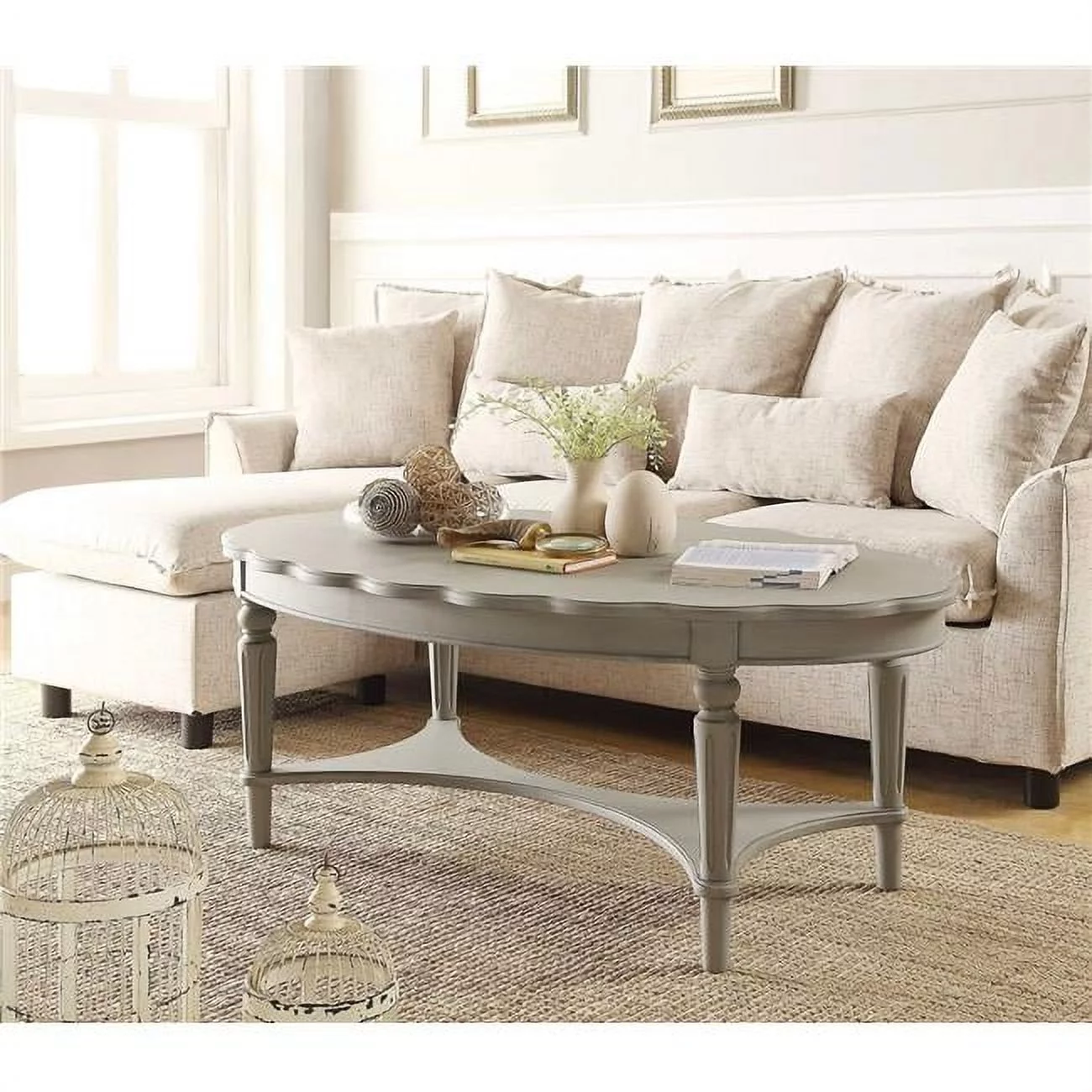 Home Roots Furniture  19 x 50 x 28 in. MDF & Solid Wood Leg Coffee Table - Antique White