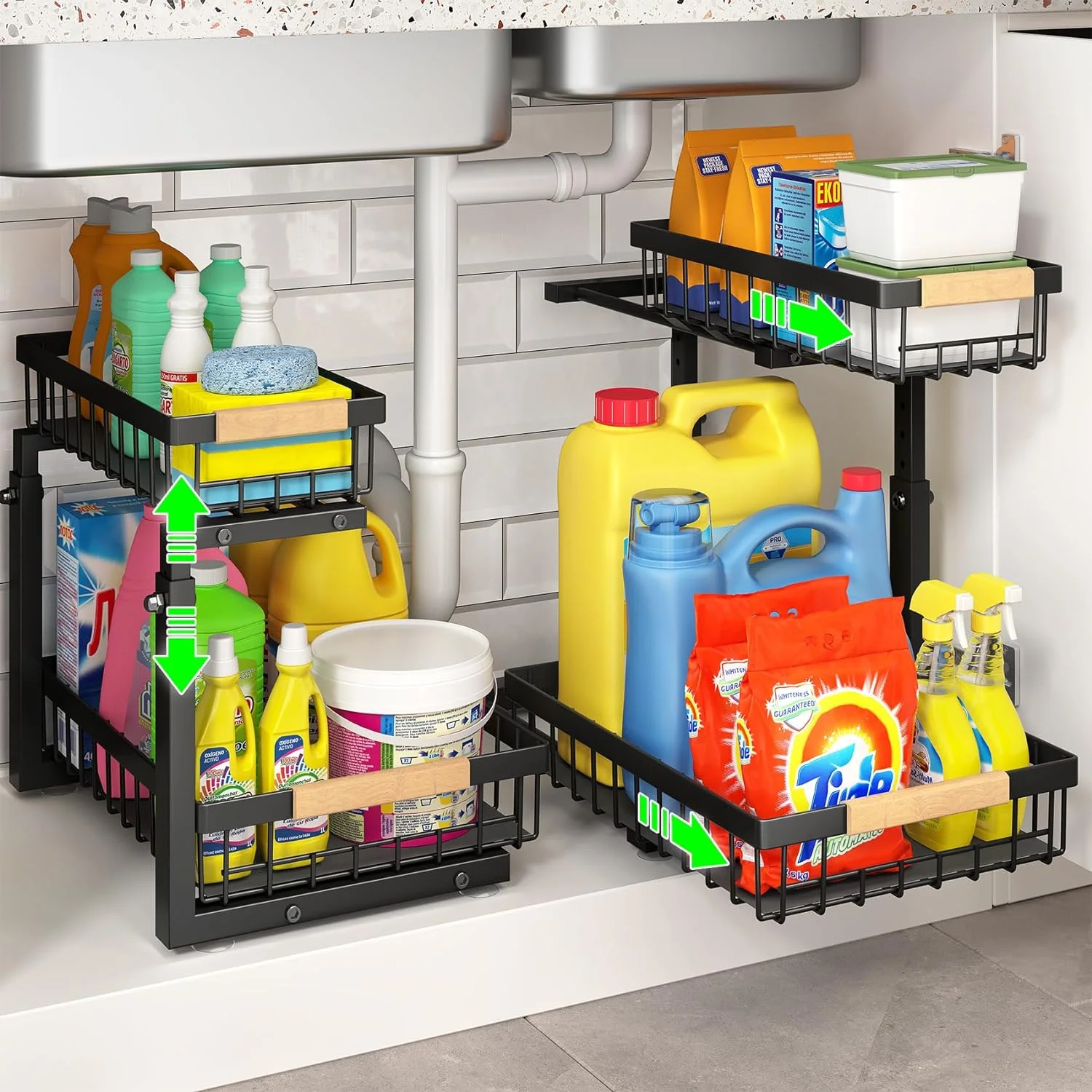 WERSEON Under Sink Organizer, Pull Out Cabinet Organizer 2 Tier Slide Out Sink Shelf Cabinet Storage Shelves, Under Sink Storage for Kitchen Bathroom Cabinet