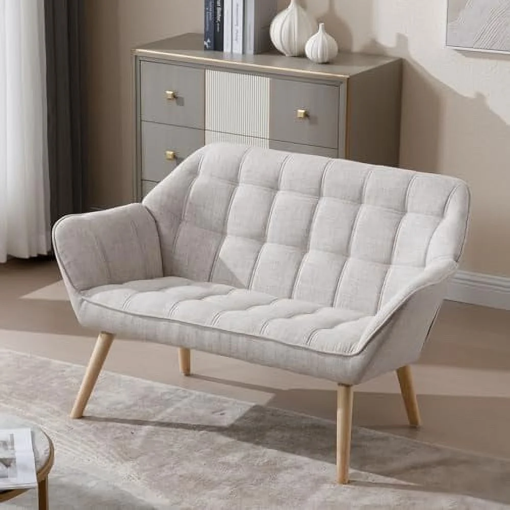 NTTBOBOEC Small Loveseat for Bedroom 2-Seat Mini Sofa Couch with Wingback and Wood Legs for Living Room Apartment Small Space Fluffy Love Seat  Pink Linen