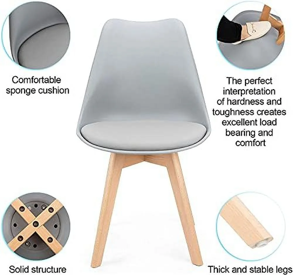 TJUNBOLIFE Scandinavia Set of 4 Dining Chair with Solid Beech Legs Accent Modern Chairs Padded Design (White)
