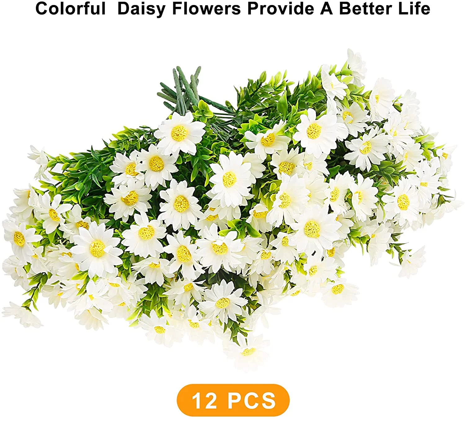 Morttic 12PACK Artificial Daisies Flowers Outdoor Fake Plants White Gerber Daisy Fake Foliage Greenery Faux Plants for Graves Hanging Outside Planter Window Box Wedding Decoration