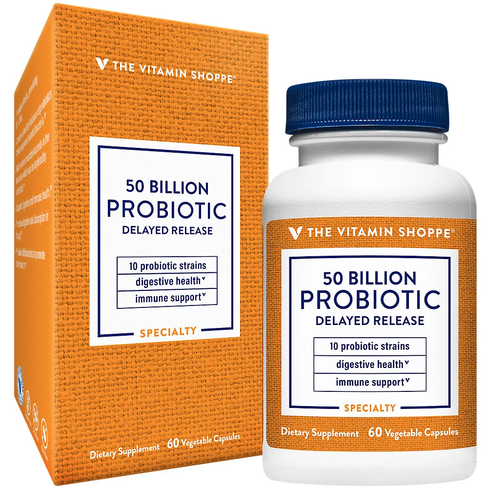 Probiotic Delayed Release 50 Billion - With 10 Probiotic Strains to Support Digestive, Immune & Vaginal Health or Yeast Imbalance - Shelf Stable (60 Veggie Caps) by The Vitamin Shoppe