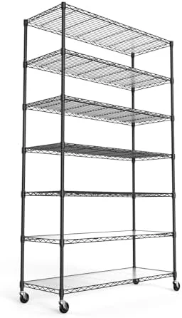 GEROBOOM Heavy-Duty Wire Shelving Unit - 7-Tier  2450lbs Capacity  NSF Certified  Adjustable Metal  Rack with Wheels & Liners  82"H x 48"L x 18"D - Ideal for Kitchen  Gara