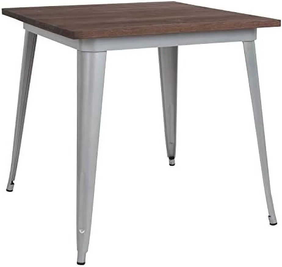 HBBOOMLIFE 31.5" Square Silver/Wood Metal Indoor Table