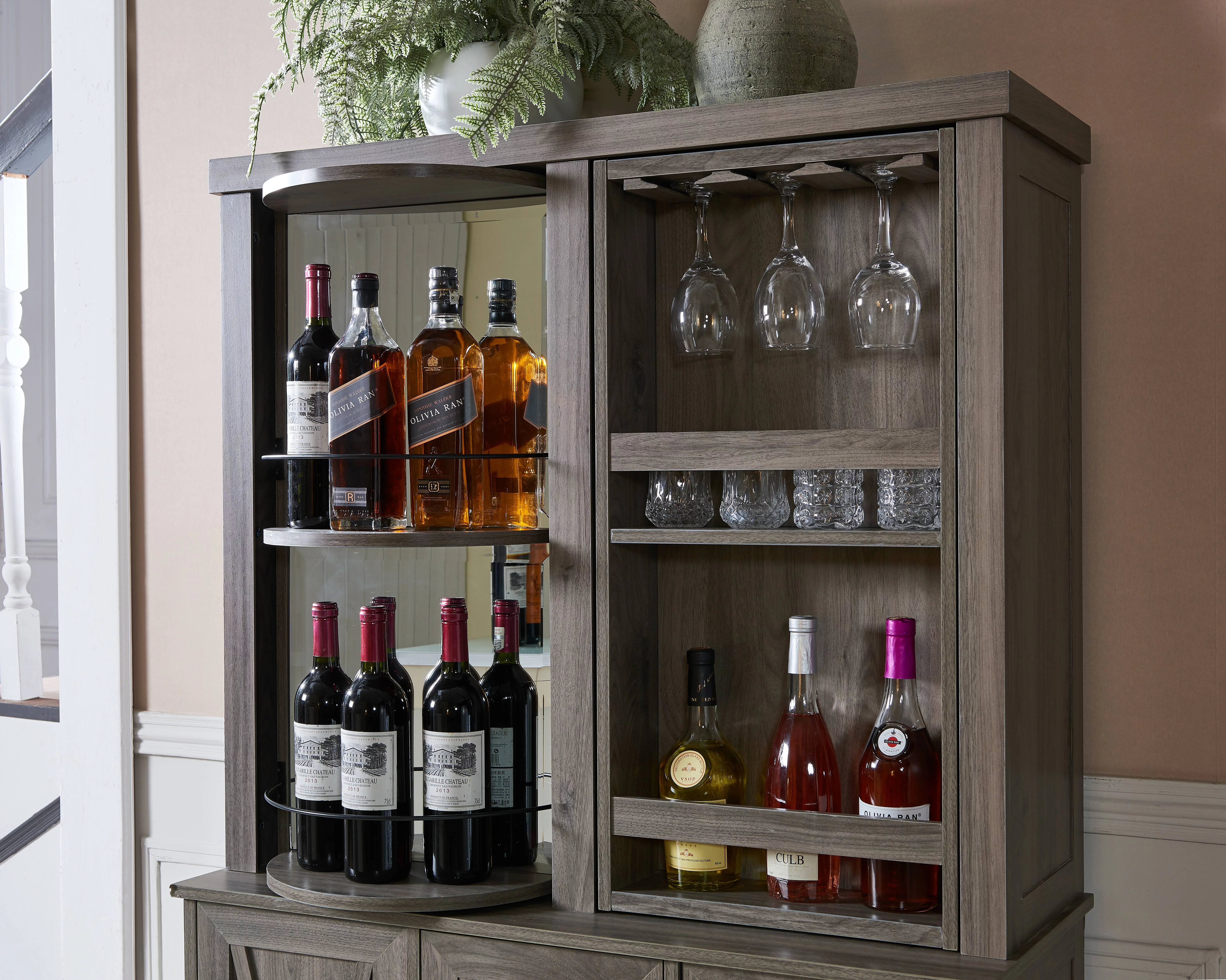 Home Source Bar Cabinet Rotating Wine Rack Grey