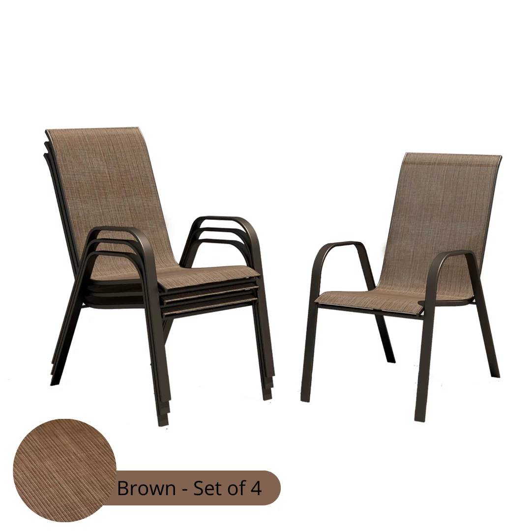 Merakii Stacking Patio Dining Armchairs - Set of 4 - Brown