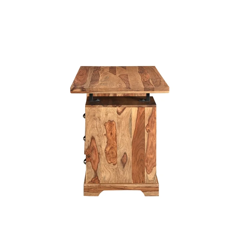 Taran Designs Darcy 3-drawer Live Edge Solid Wood Writing Desk in Brown