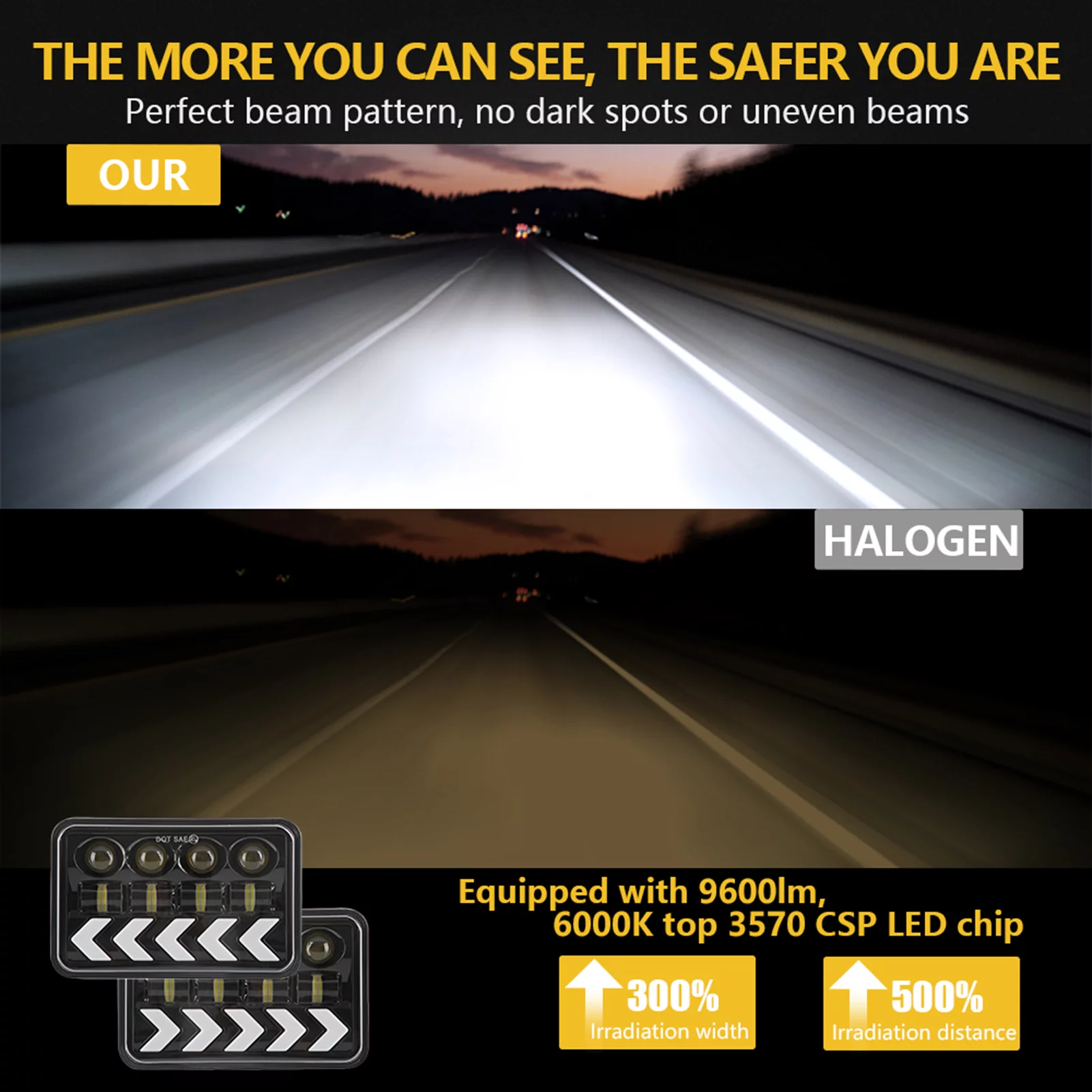 Tomshoo 2 Pack Car LED Headlights 5inch Headlamp, White High/Low Beam DRL, Amber Arrow Dynamic Sequential Turn Signal, Wrangler Replacement