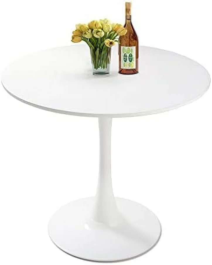 JDZHAPPYLIFE Modern Round Dining Table White Tulip Table 31.5" Mid-Century Leisure Table with Pedestal Base for Living Room Kitchen Coffee Shop Home Office