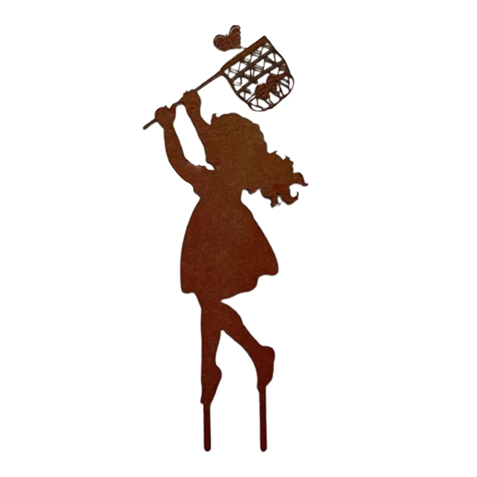 Exquisite Iron Children Silhouette Butterfly Figurine Garden Yard Outdoor Sculpture Statues Garden Stake Rustic Landscaping Decoration , Girl