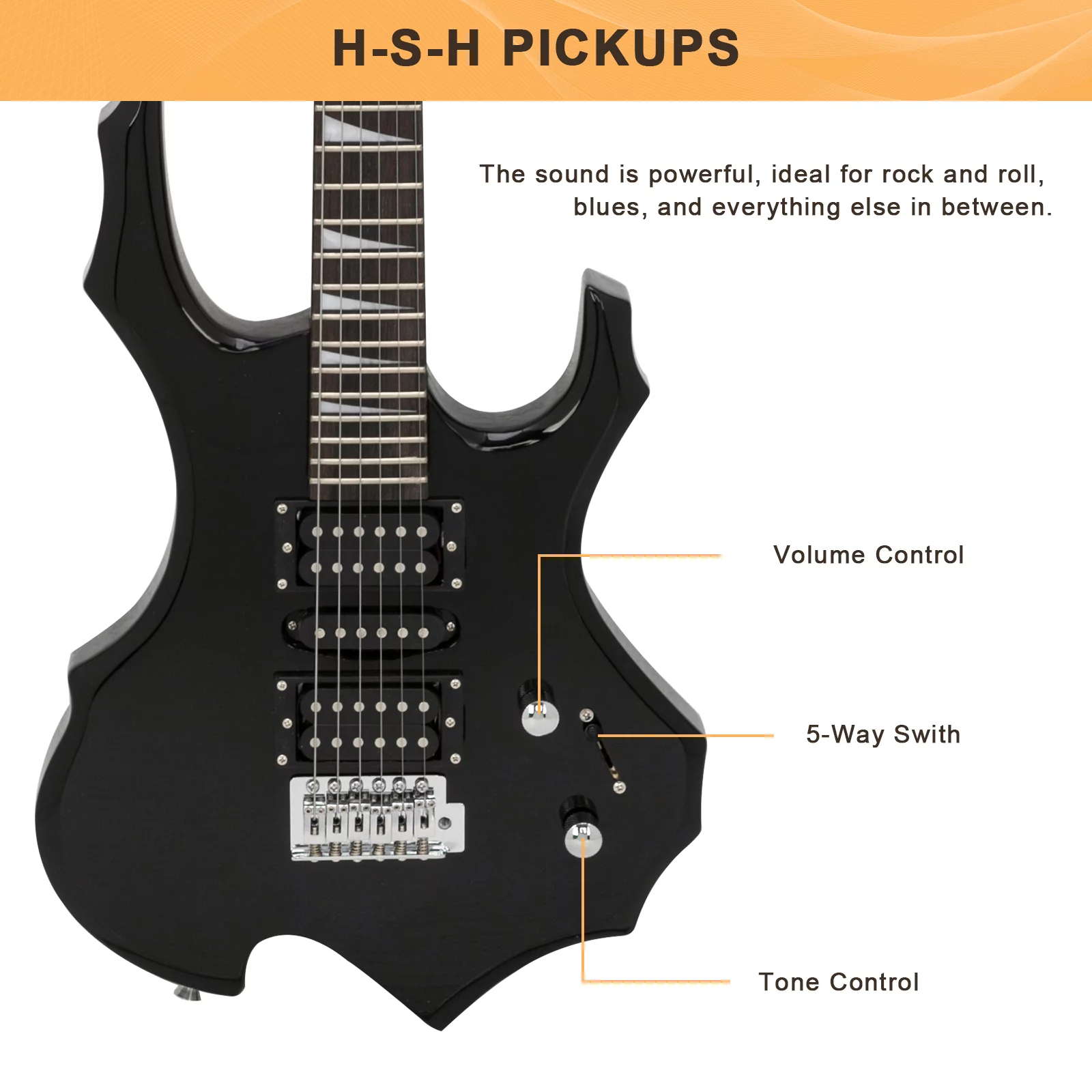 GLARRY Electric Guitar with Bag Beginner Burning Fire Style Black