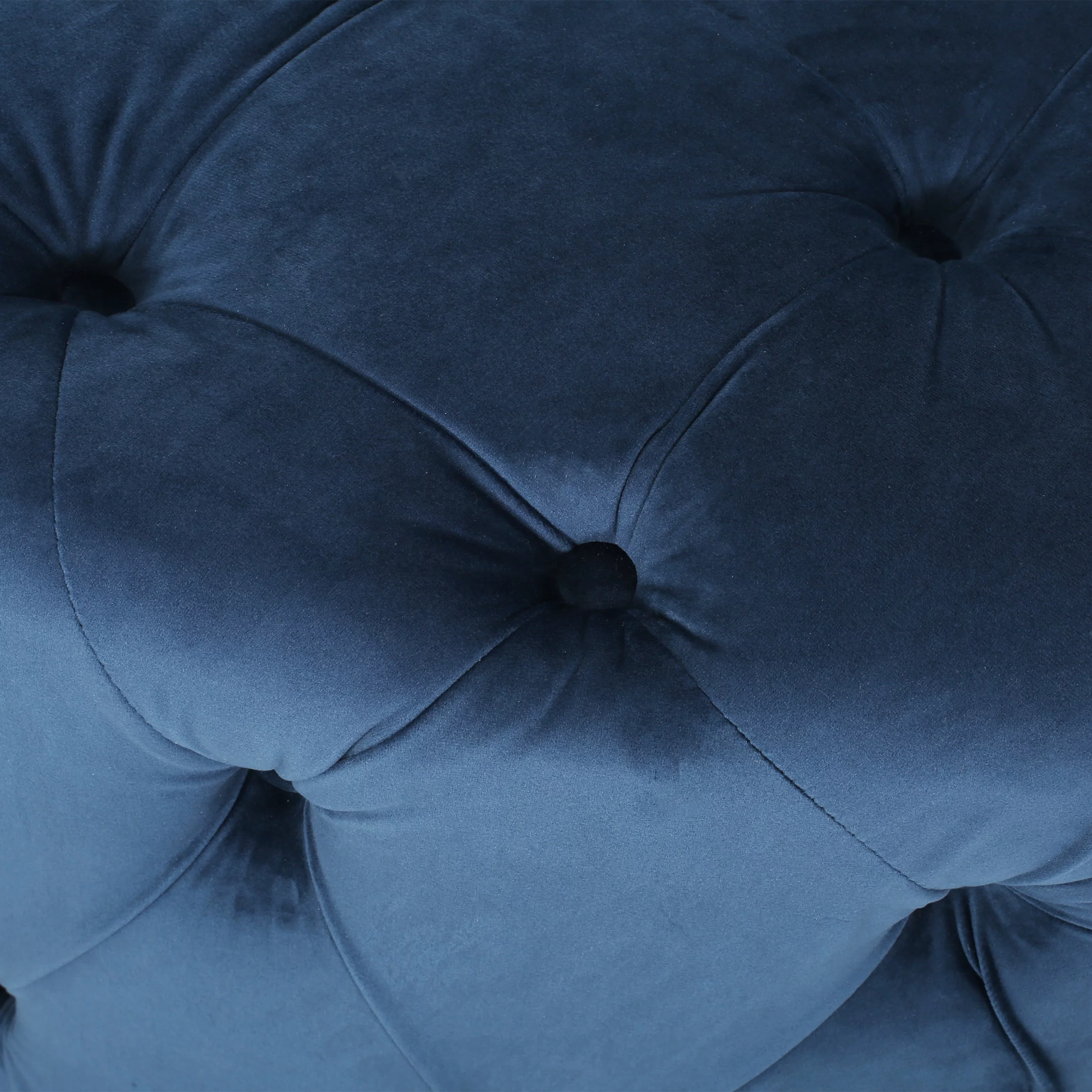 Kaung Modern Glam Round Tufted Velvet Ottoman, Blue