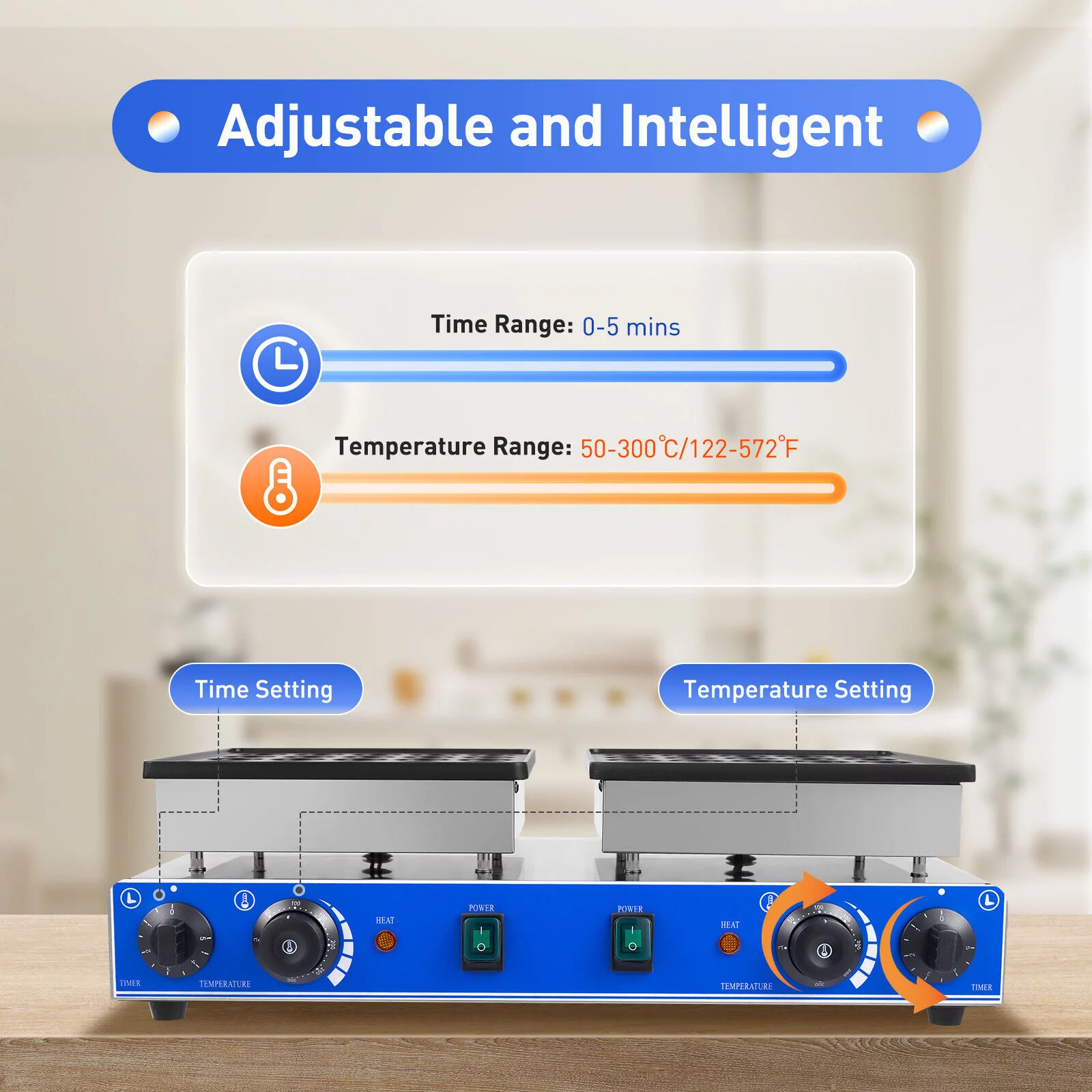 Miumaeov Commercial Waffle Maker Machine 50pcs 1.8'' Mini Dutch Pancakes Maker Nonstick Electric Waffle Baker