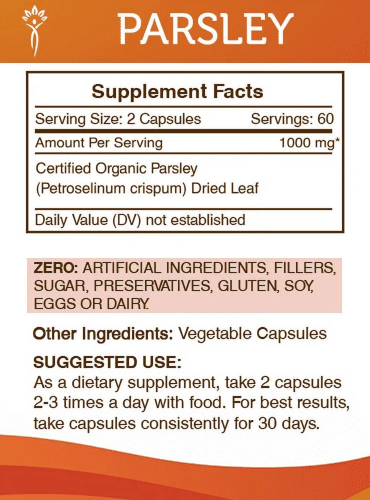 Secrets of the Tribe Parsley 120 Capsules, 500 mg, Organic Parsley (Petroselinum crispum) Dried Leaf
