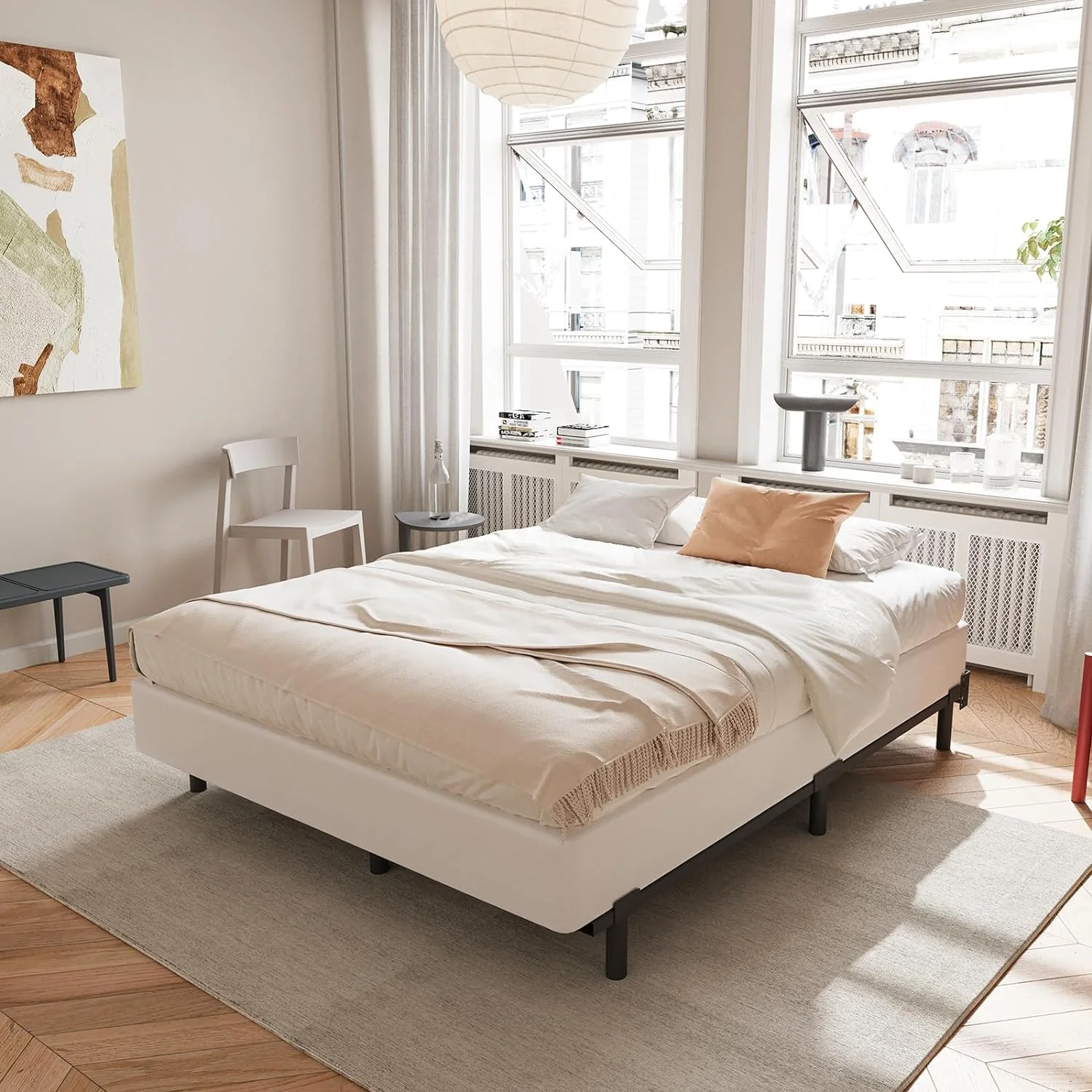 YILAN Queen Box Spring，5 Inch Low Profile Metal Boxspring with Non-Slip Fabric Bed Cover, Sturdy Heavy Duty Steel Structure Bed Base, Noise-Free Mattress Foundation, Easy Assembly，Black