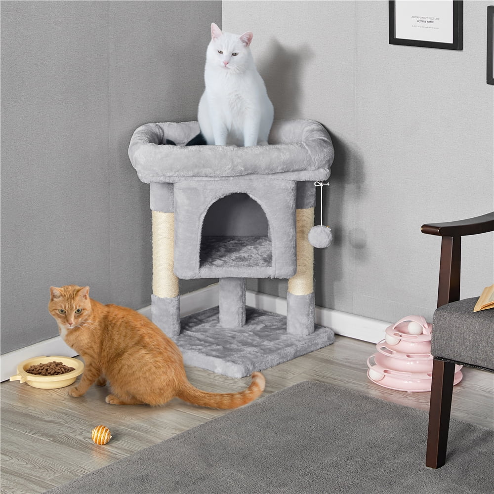Topeakmart 23.5'' 2-Level Cat Tree Condo Cat Climbing Scratching Tower, Light Gray