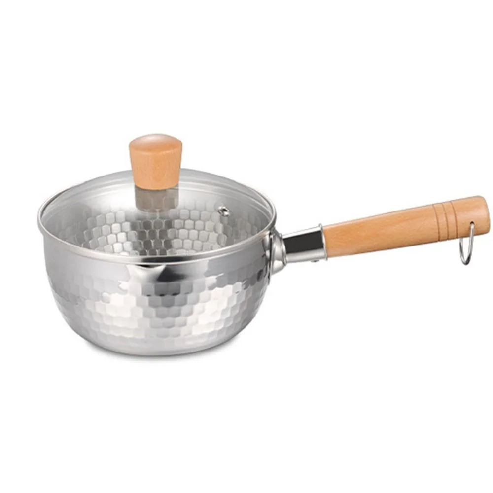 Stainless Steel Saucepan with Wood Handle,Yukihira Pan,Japanese Milk Pot,Yukihira Pot (with Glass Lid / no Lid) 18CM WITH LID