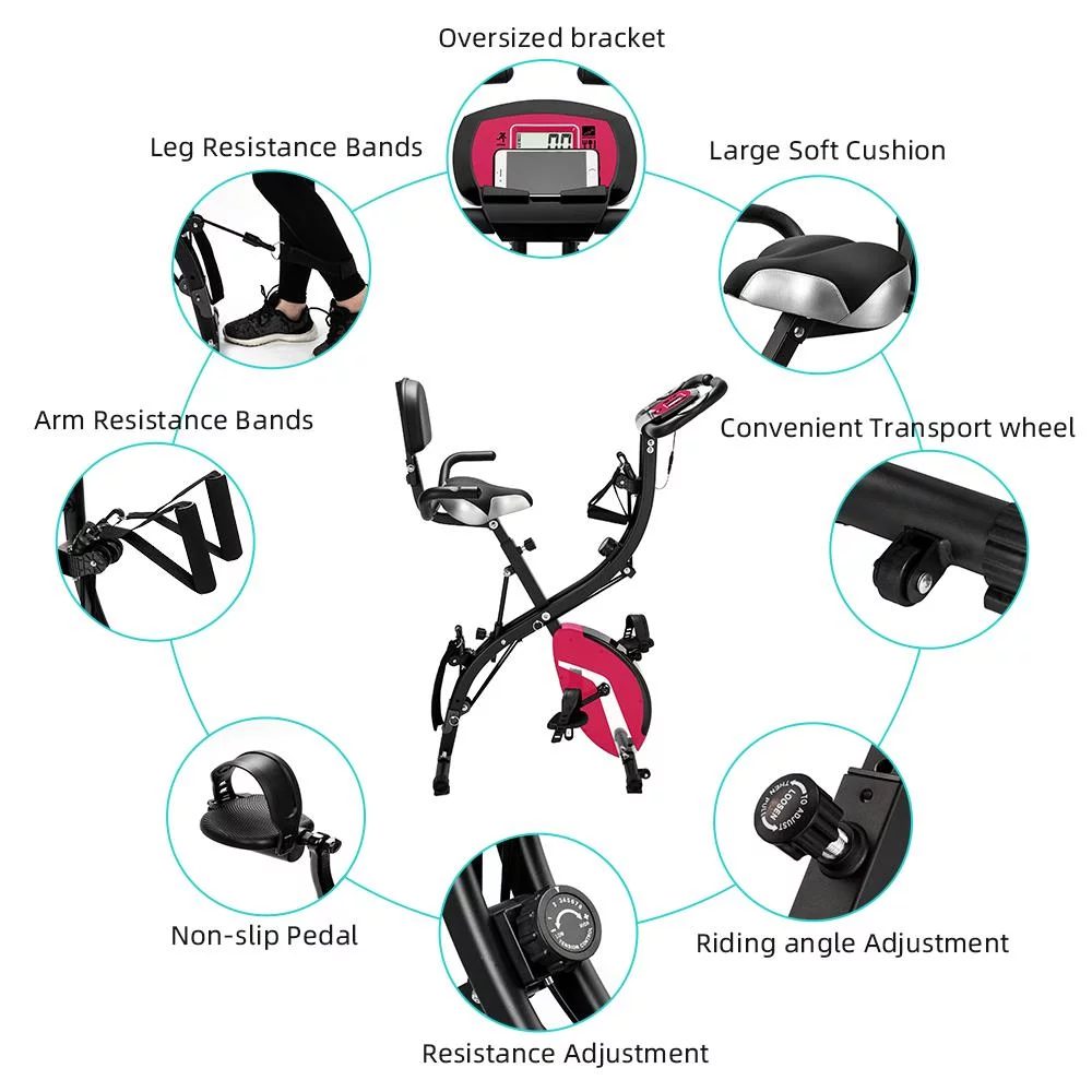 Zimtown Folding Upright Bike, X Bike Exericse Equipment, Pink