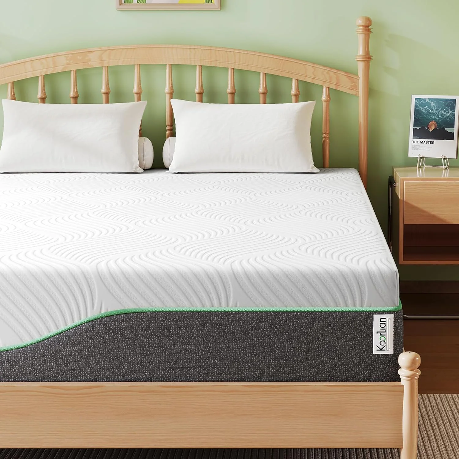 YILAN King Size Mattress, 10 Inch Gel Memory Foam Mattress in a Box with Breathable Knitted Cover, Pressure Relief Supportive King Mattress with Motion Isolation, Green