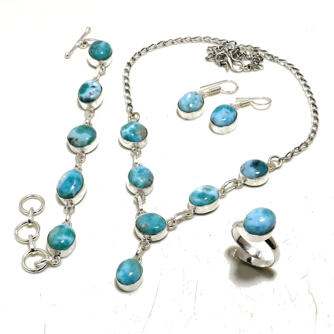 Caribbean Larimar Oval Shape Gemstone Fashion Ethnic Necklace Jewelry Set SA 843