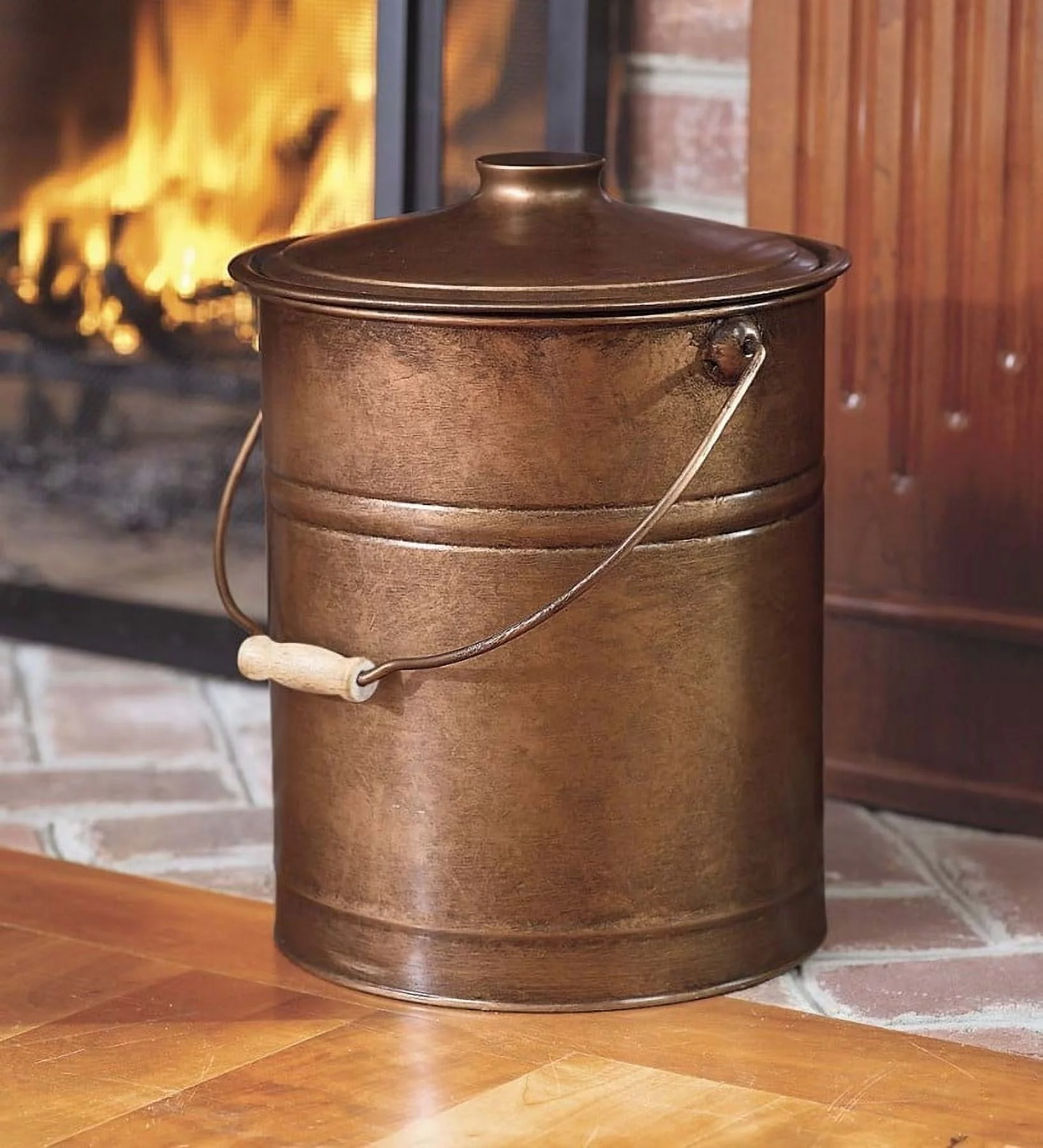 Plow & Hearth Double Bottom Galvanized Steel Ash Bucket with Handle