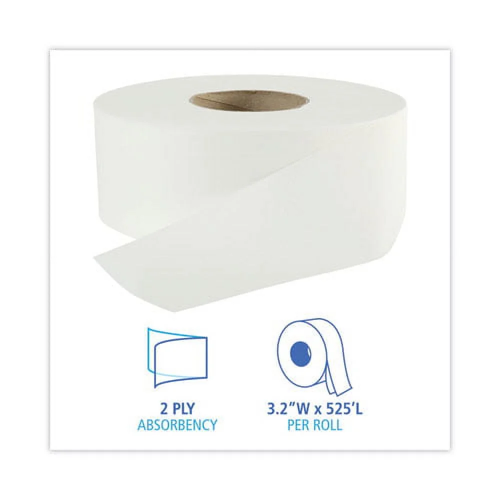 Jumbo Roll Bathroom Tissue, Septic Safe, 2-Ply, White, 3.2