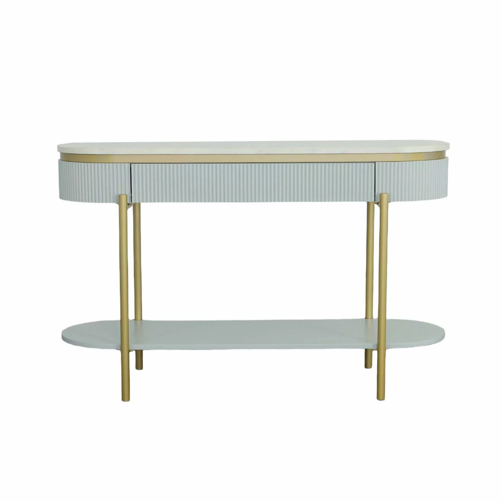 Progressive Furniture Deco District Sofa/Console Table in White/Marble/Gold