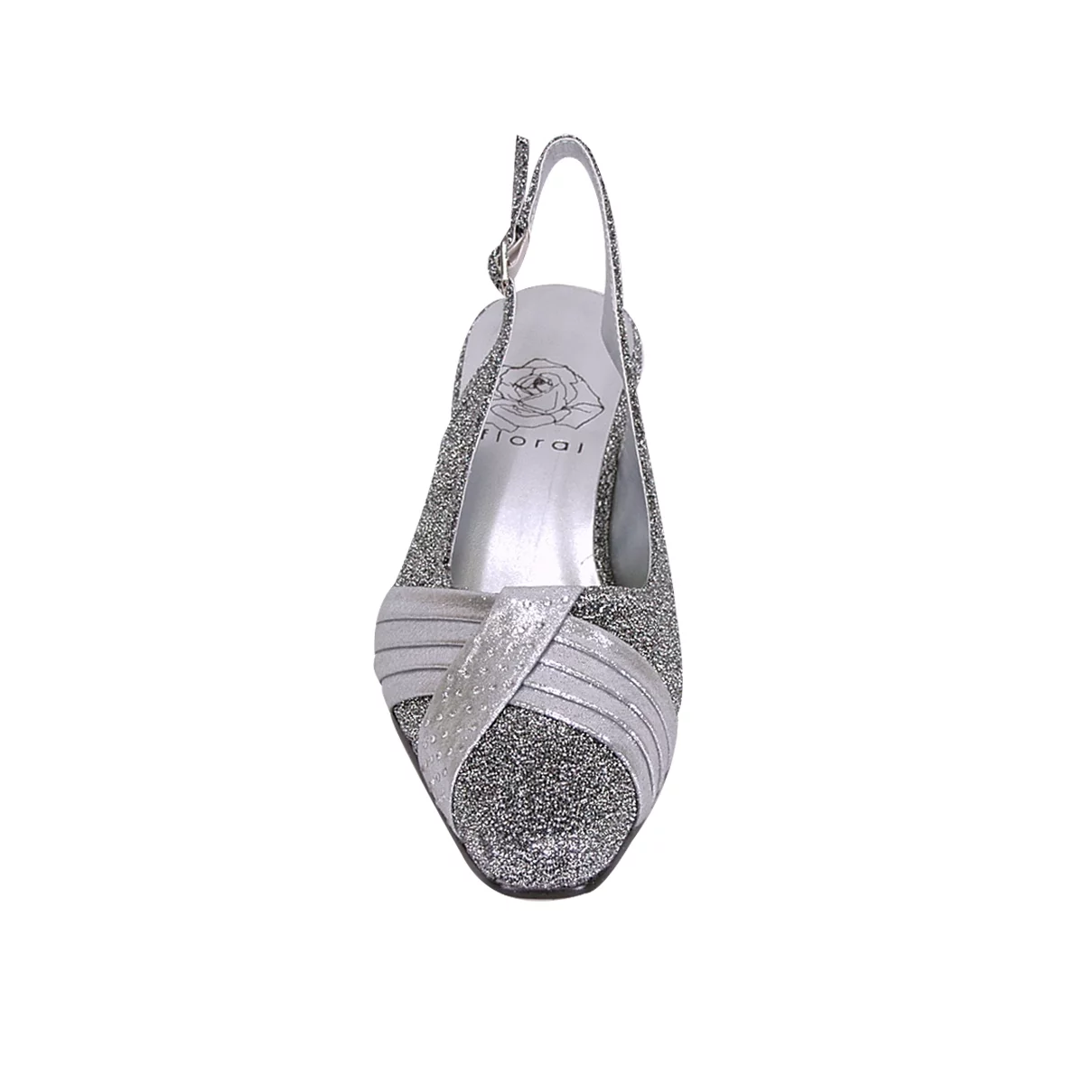 FLORAL Layla Women's Wide Width Glittery Slingback with Pleated Front Crystals SILVER 8