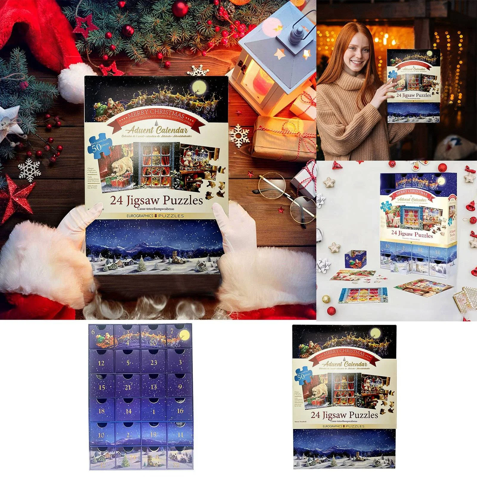 BOLUOYI Summer Toys for Kids Ages 8 4Th of July Christmas Puzzle Fun Puzzle Puzzle Box Puzzle Blue Christmas 24 Day Surprise Blind Puzzle Box Fun Puzzle Gift