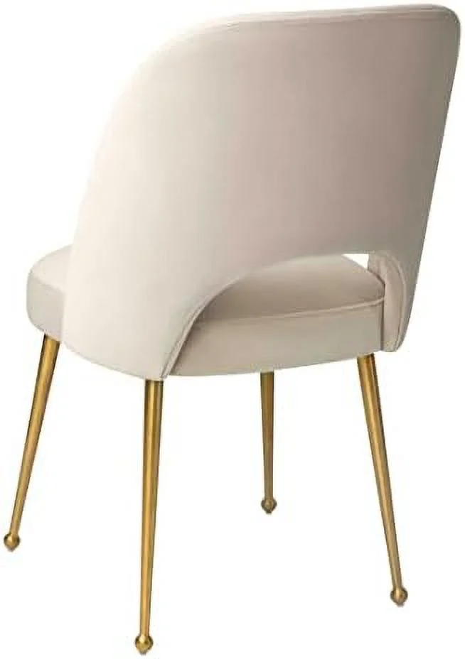 TJUNBOLIFE Sia Dining Chair Modern Beige Side Chair Easy Clean Velvet Upholstered Dining Chair with Brushed Gold Leg