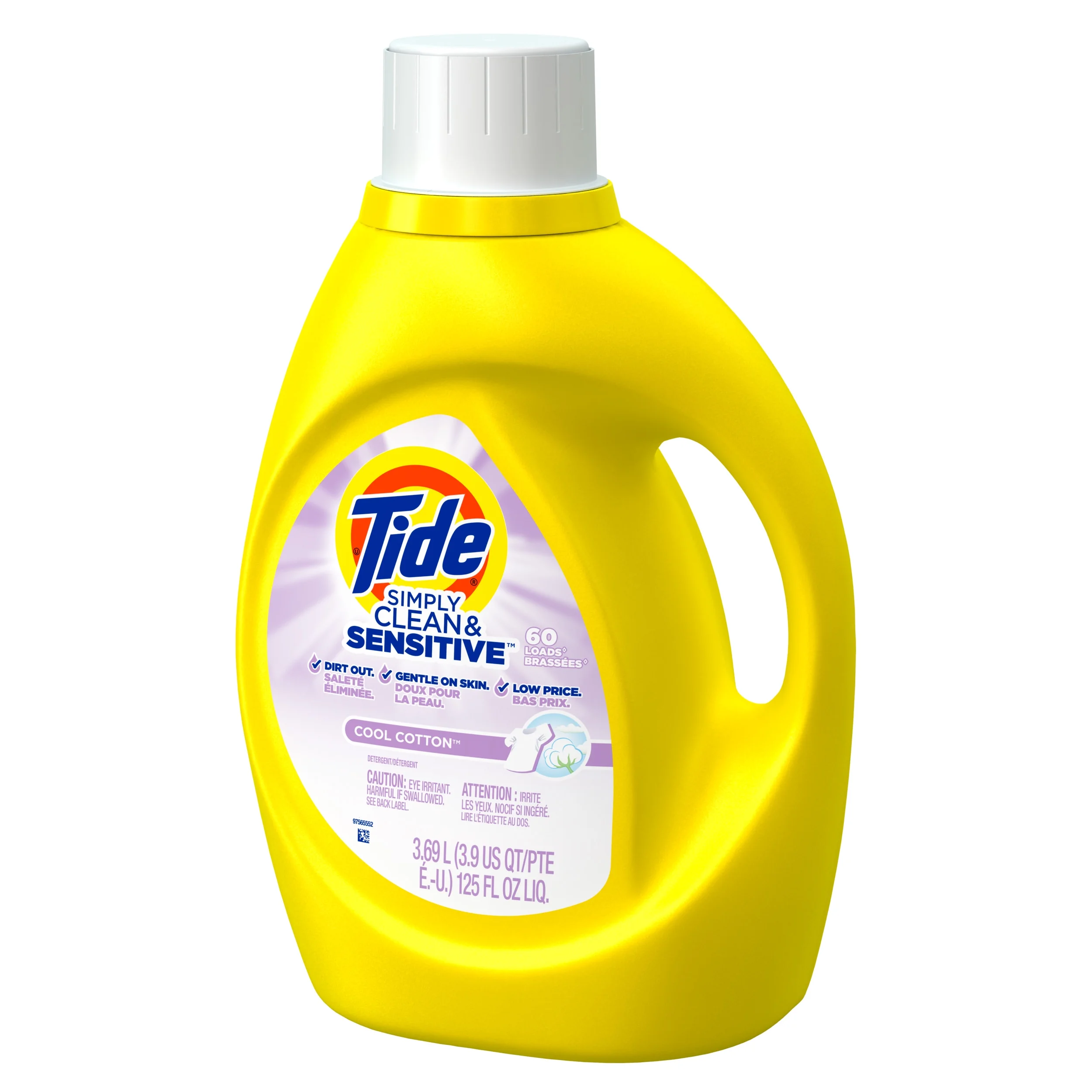 Tide Simply Clean & Sensitive HE Liquid Laundry Detergent, Cool Cotton Scent, 60 Loads 125 Oz