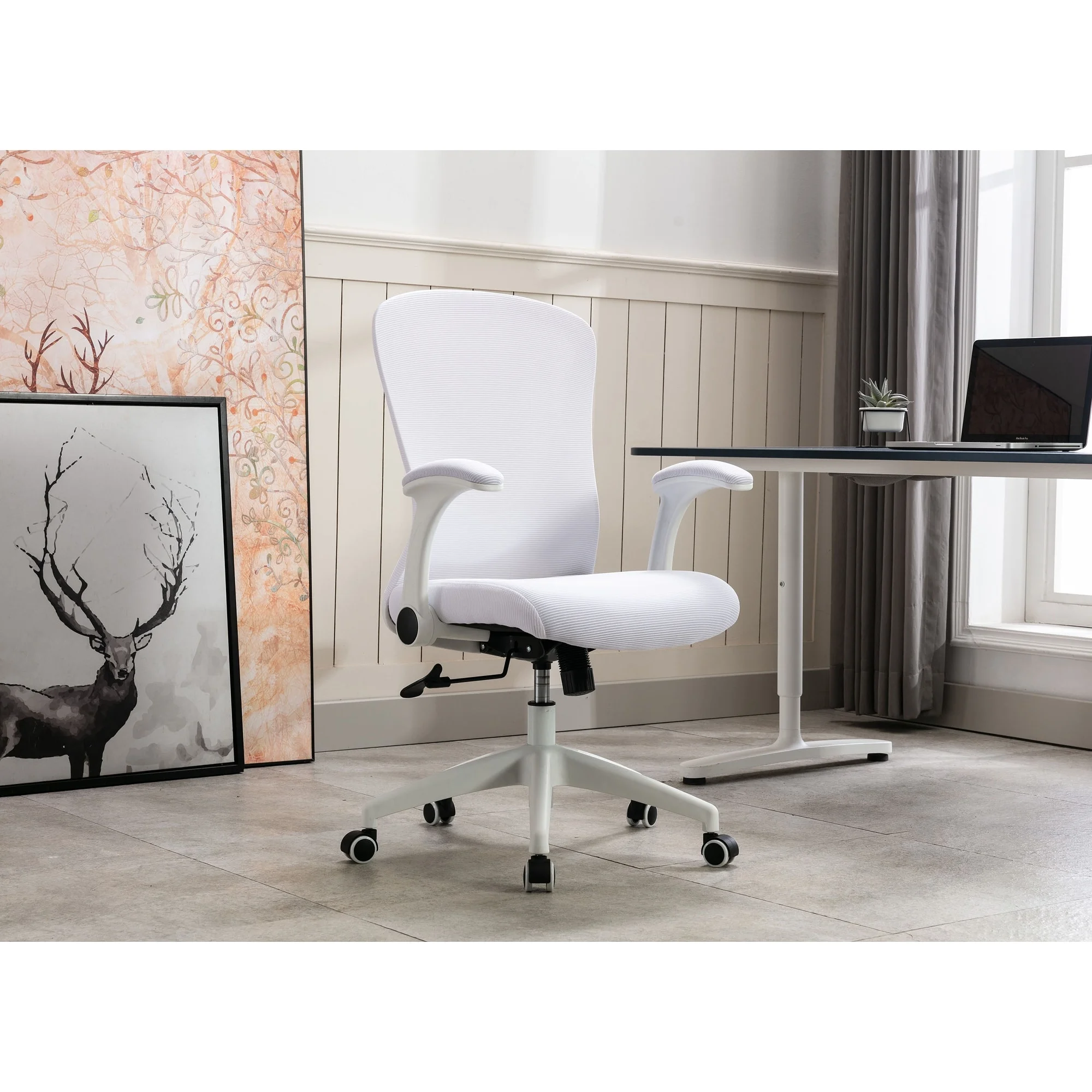 Porthos Home  Dario Swivel Office Chair, Lumbar Support, Flip-up Armrests Black