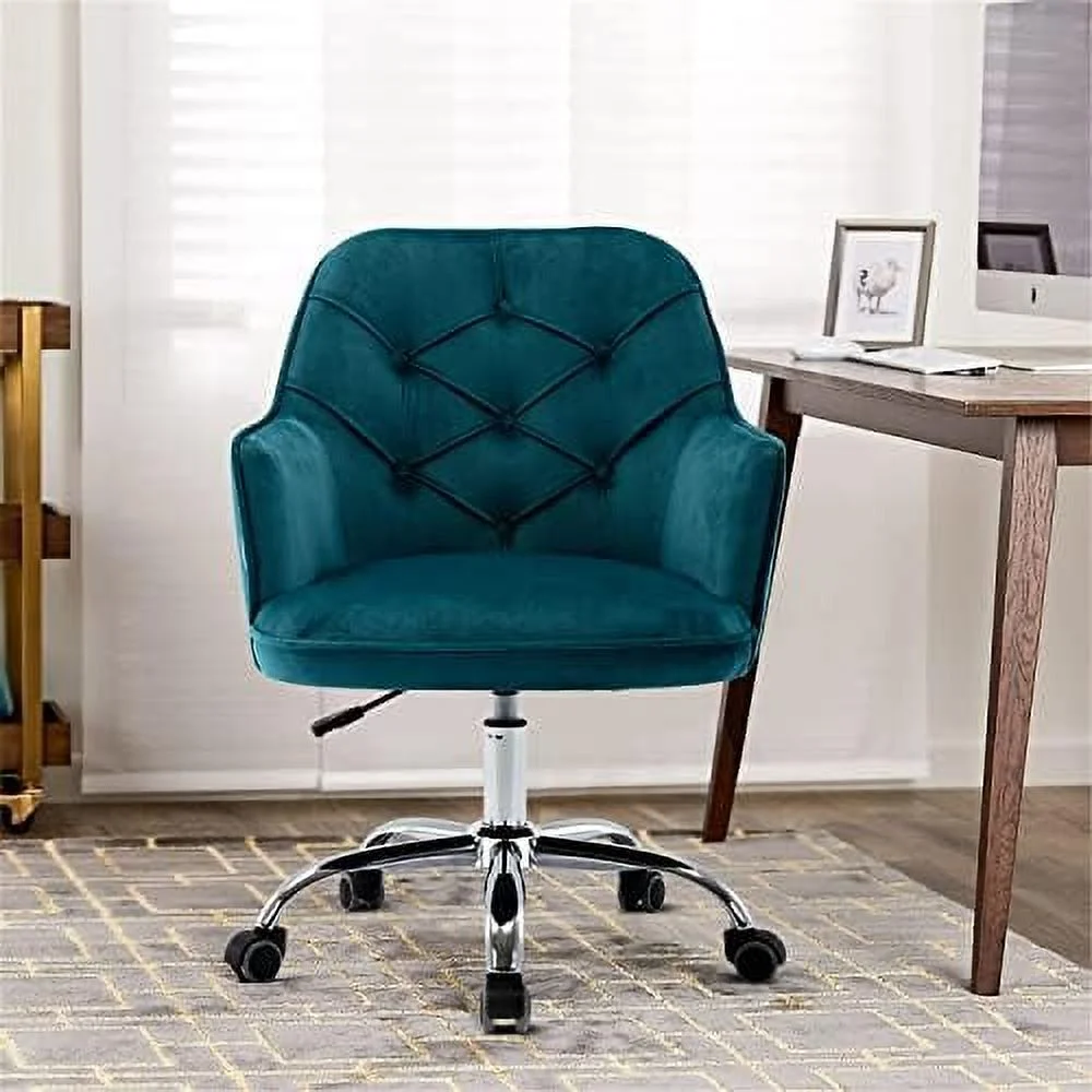 SQWCFD Velvet Desk Chair Cute Home Office Swivel Chair Upholstered Swivel Task Chair with Armrest ° Swivel Vanity Chair with Height Adjustable  Room Bedroom