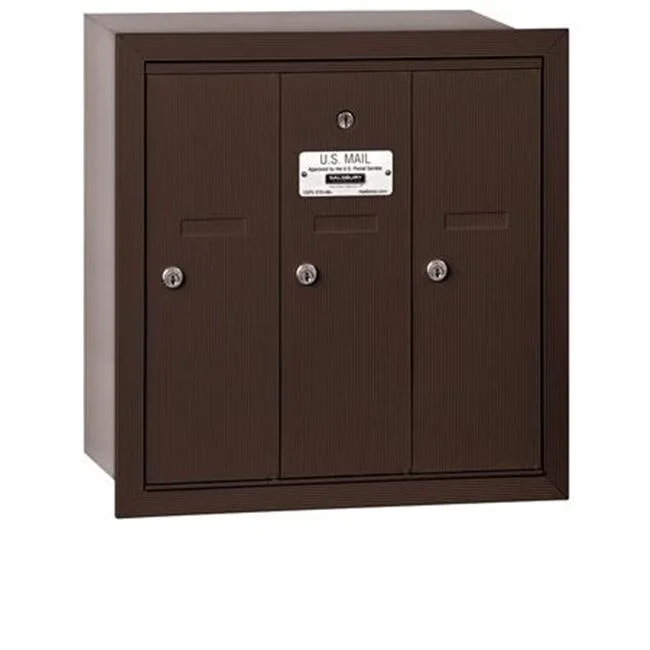 Salsbury Industries 3503ZRU Vertical Mailbox - 3 Doors - Bronze - Recessed Mounted - USPS Access