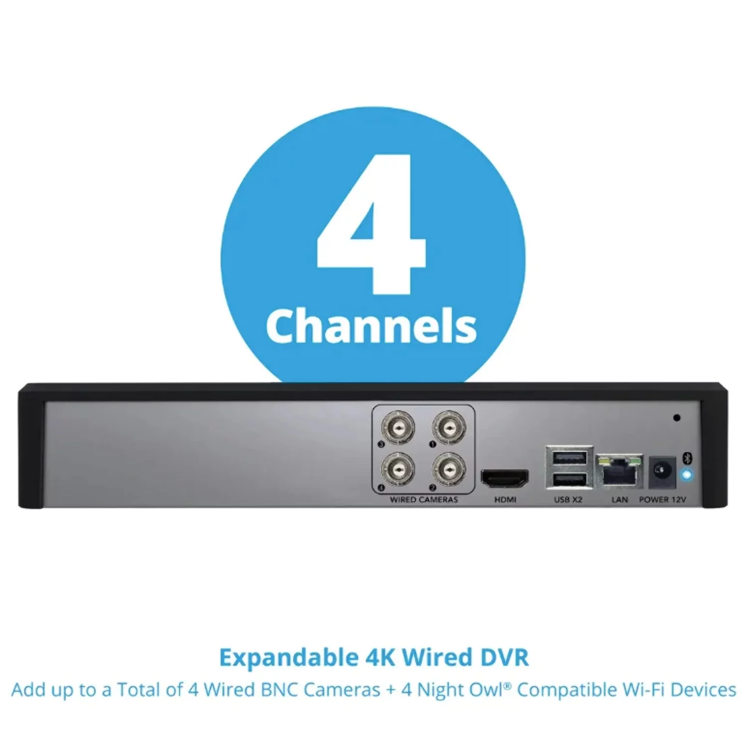 Night Owl 4 Channel 4K Bluetooth DVR with 1TB Hard Drive and 4 Wired 4K Spotlight Cameras