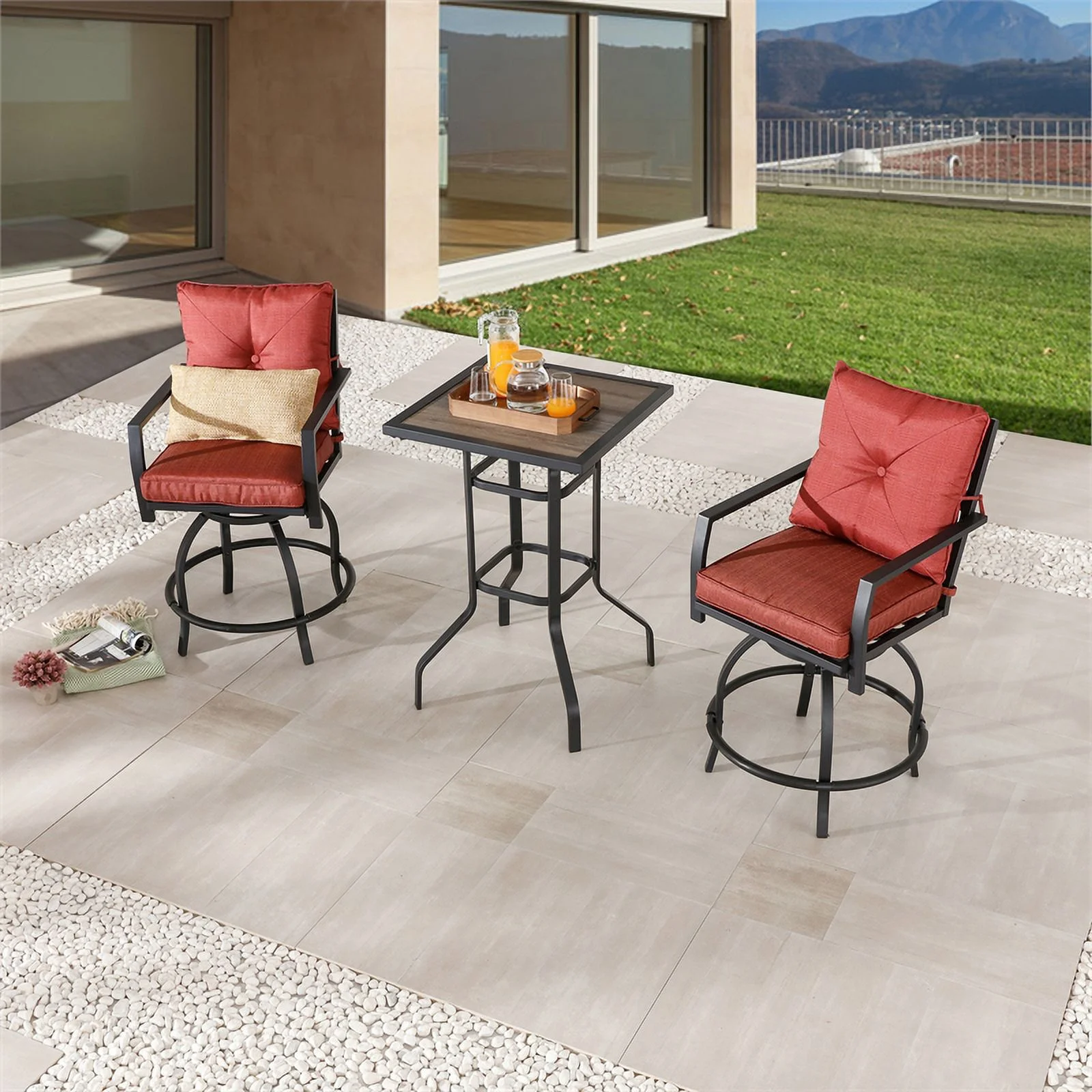 Patio Festival Fabric 3-Piece Outdoor Bistro Set in Red & Black