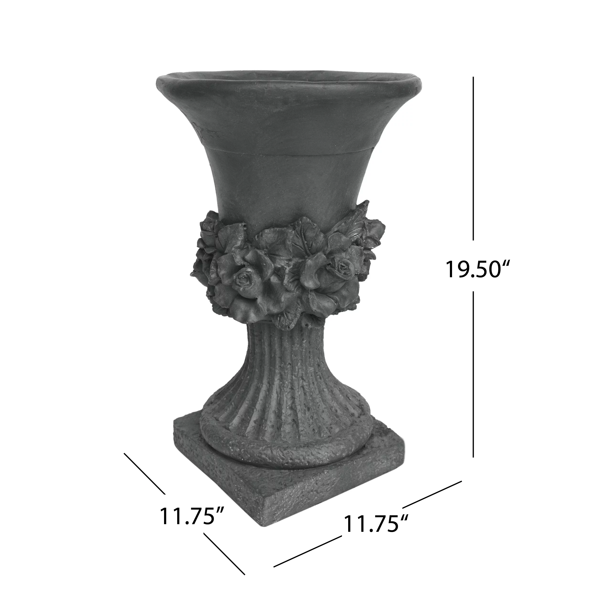 Michaelia Chalice Garden Urn Planter, Roman, Botanical, Antique Gray Lightweight Concrete
