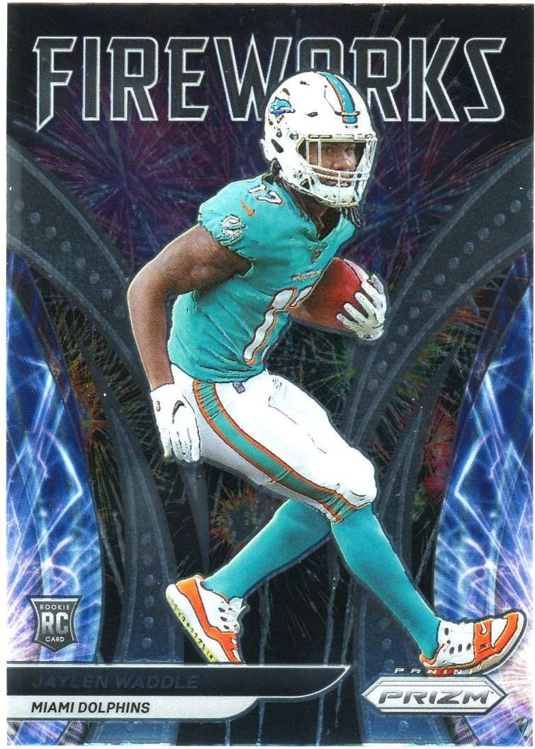 NFL 2021 Panini Prizm Jaylen Waddle Trading Card F-5 (Rookie, Fireworks)