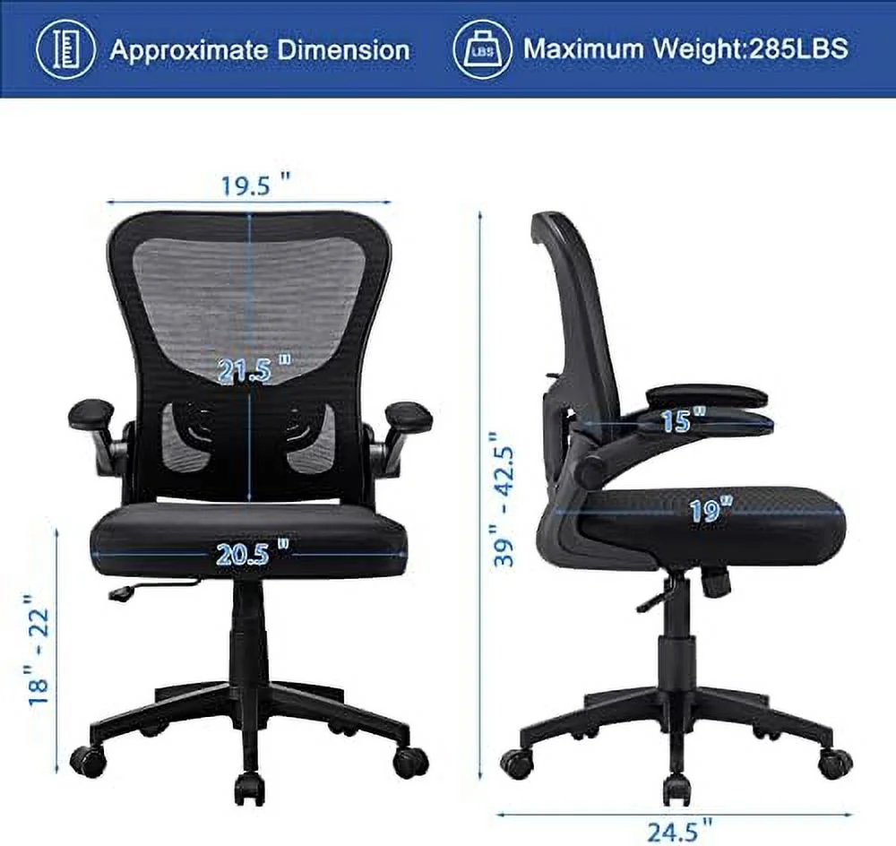 TJUNBOLIFE Ergonomic Office Chair with Adjustable Headrest & Lumbar Support  Home Office Swivel Task Chair with High Back and Flip-up Armrest