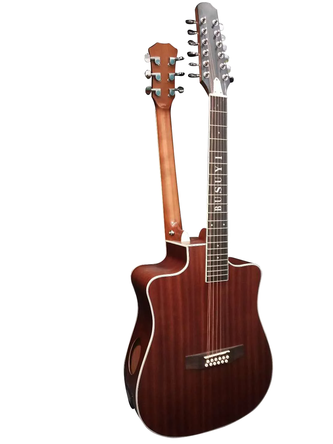 12 String Acoustic / 6 String Acoustic, Double Sided, Travel, Dreadnought , Busuyi Guitar, (Brown) All Levels