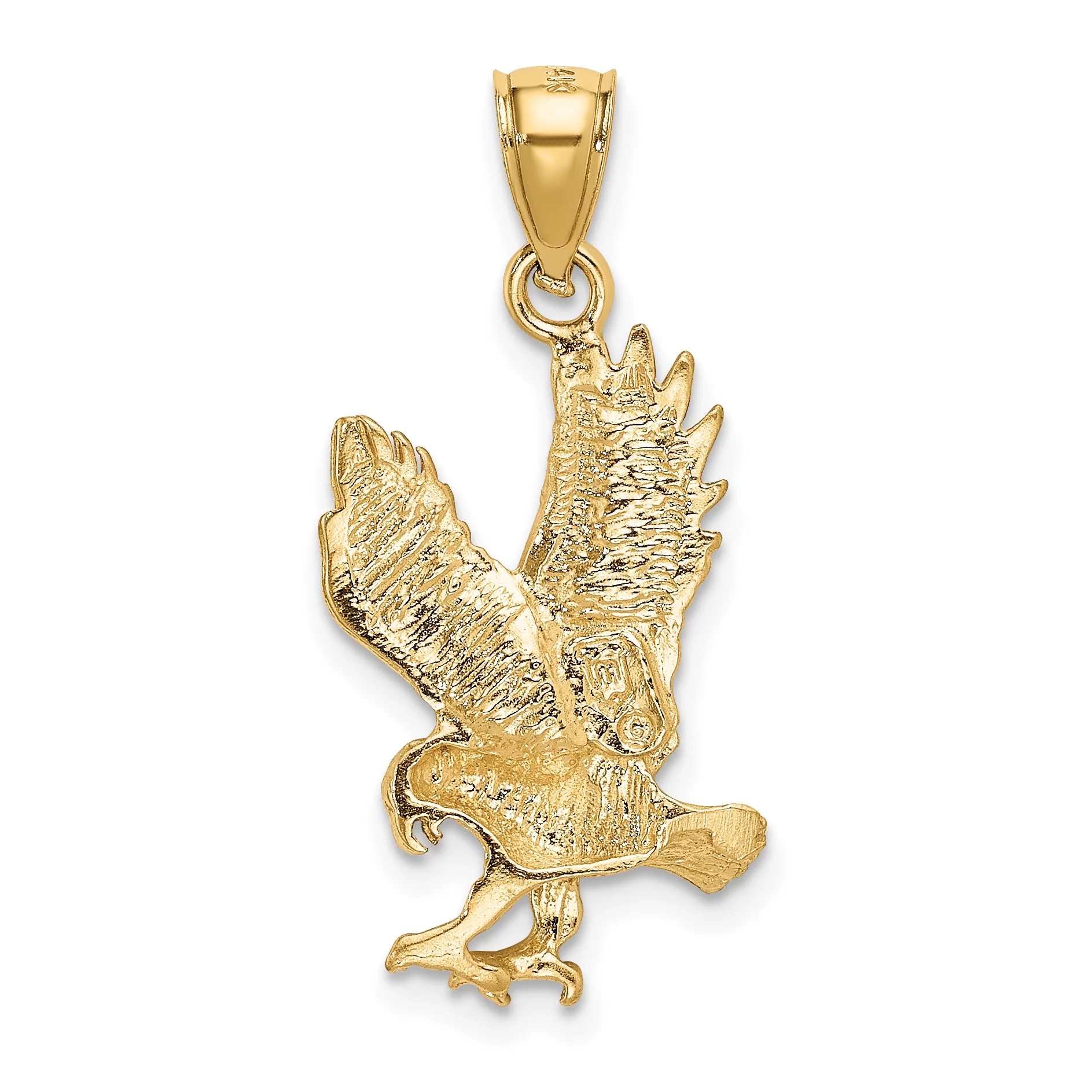 Carat in Karats 10K Yellow Gold Satin Diamond-Cut Eagle Pendant Charm (27.5mm x 14mm) With 14K Yellow Gold Lightweight Rope Chain Necklace 20''