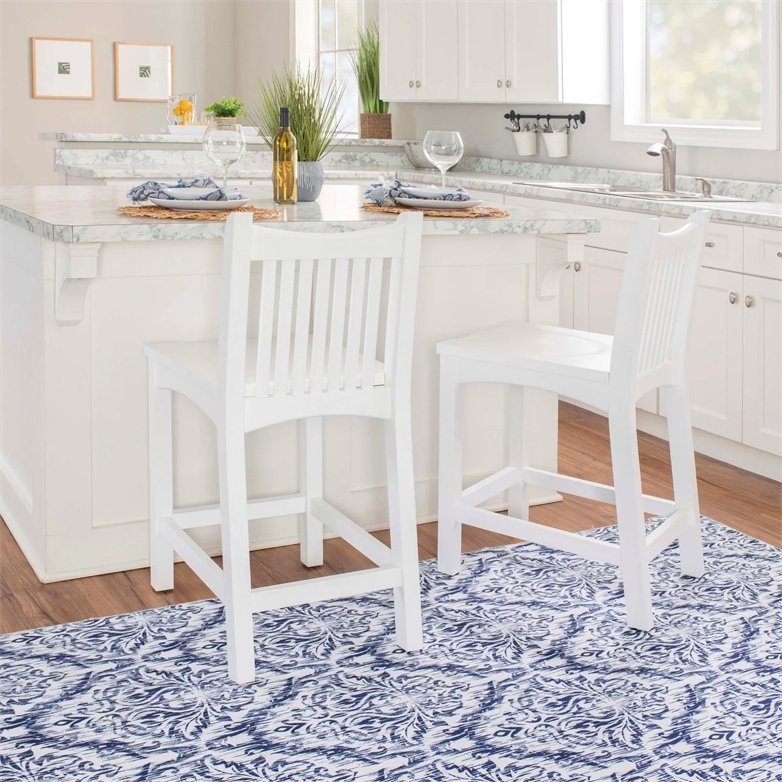 Linon Malvern Solid Wood Commercial Grade Set of Two Counter Stools in White