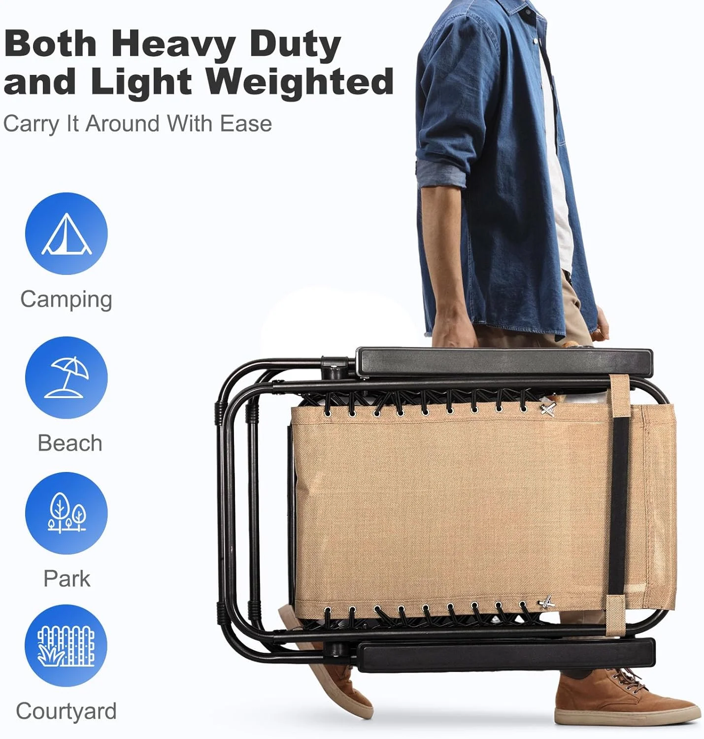 Set of 2 Relaxing Recliners Patio Chairs Adjustable Steel Mesh Zero Gravity Lounge Chair Beach Chairs with Pillow and Cup Holder Khaki (Kahki)